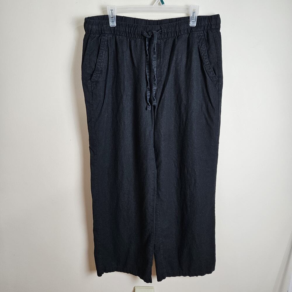 Old Navy Womens Pants Sz L Black Linen Wide Leg Lagenlook Boho Oversized Coastal